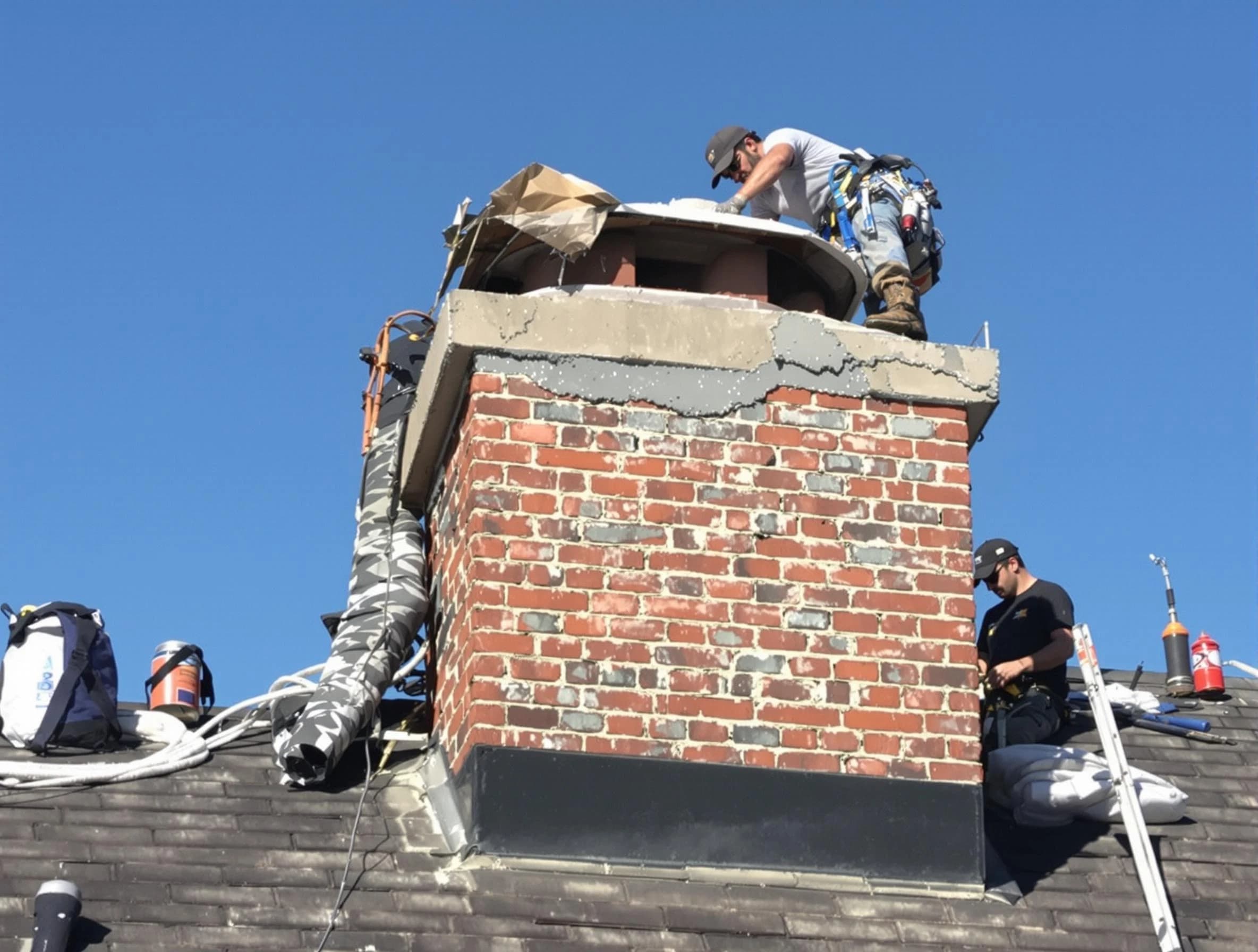 Trussville Chimney Sweep installing a custom chimney crown in Trussville, AL