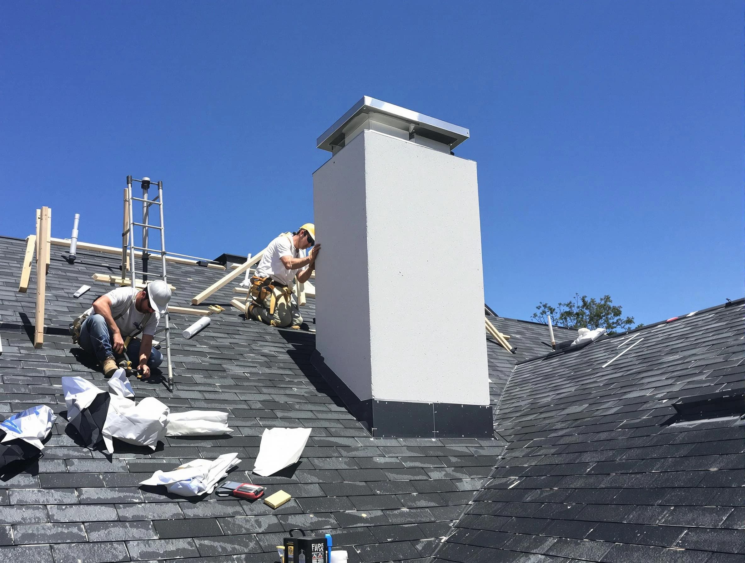 Trussville Chimney Sweep crew installing a new chimney in Trussville, AL