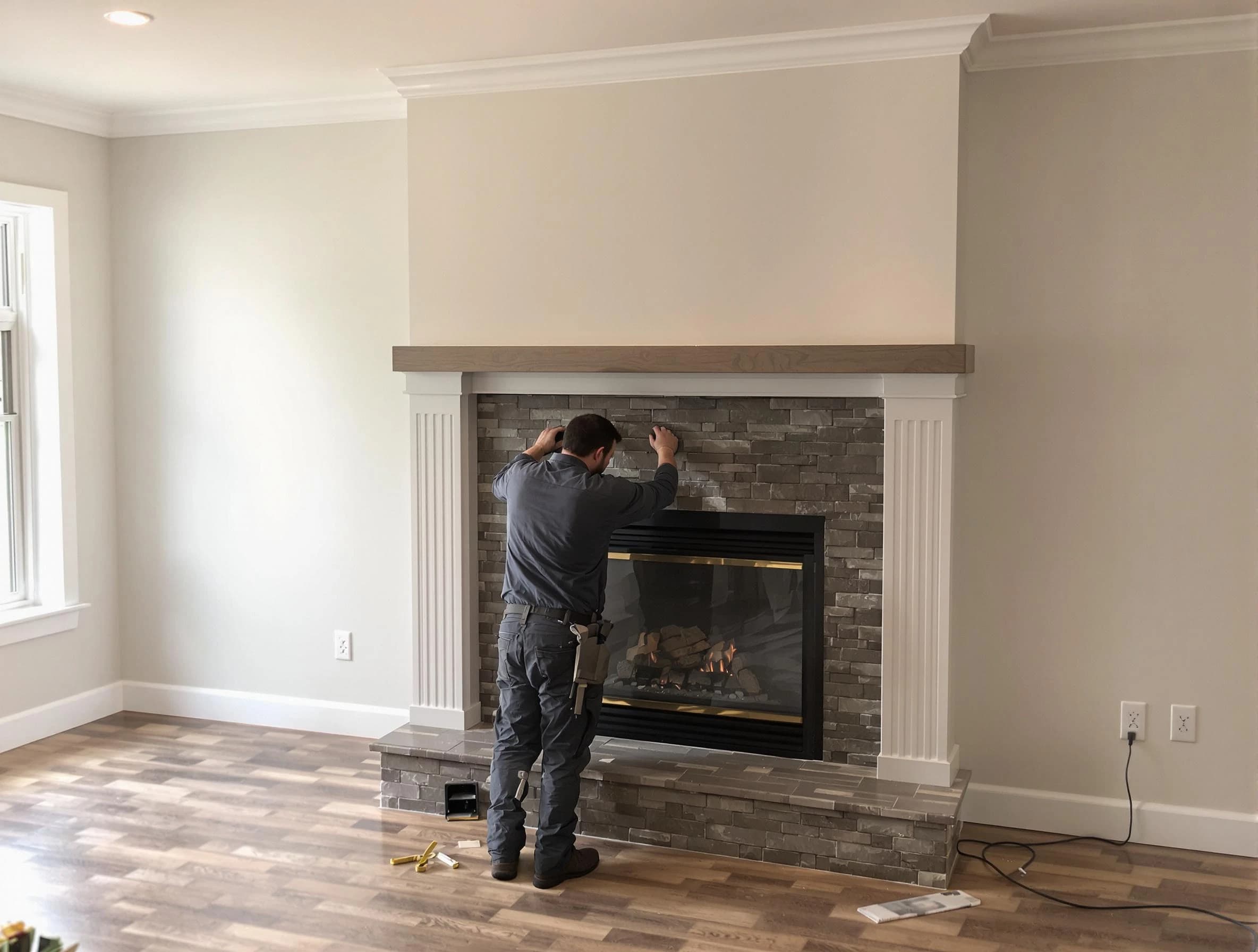 Trussville Chimney Sweep finishing a custom fireplace install in Trussville, AL