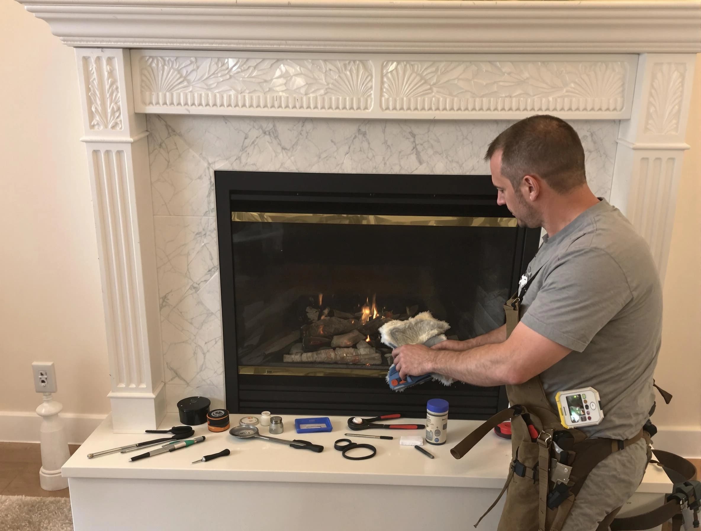 Trussville Chimney Sweep performing fireplace maintenance in Trussville, AL