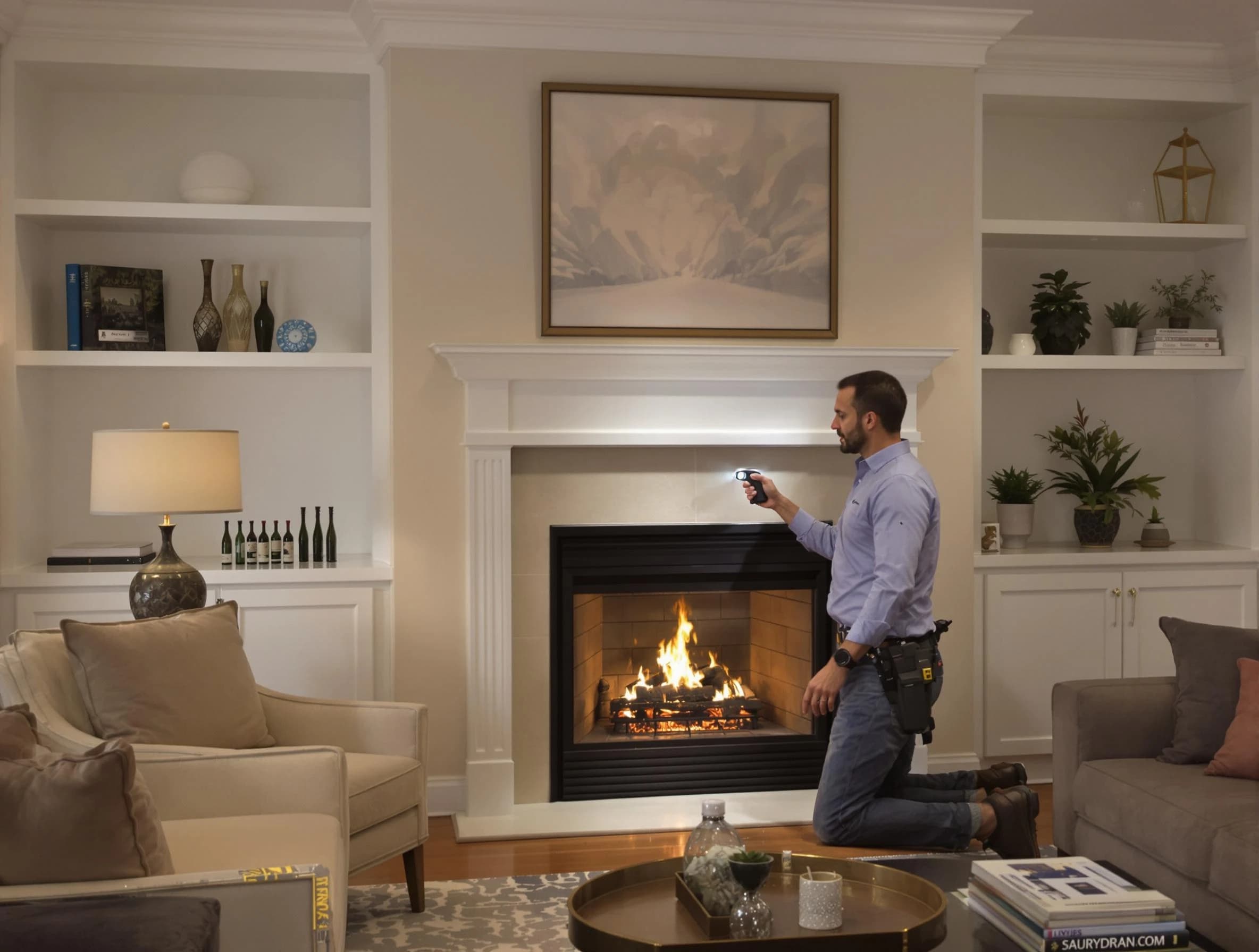 Trussville Chimney Sweep conducting a fireplace safety inspection in Trussville, AL