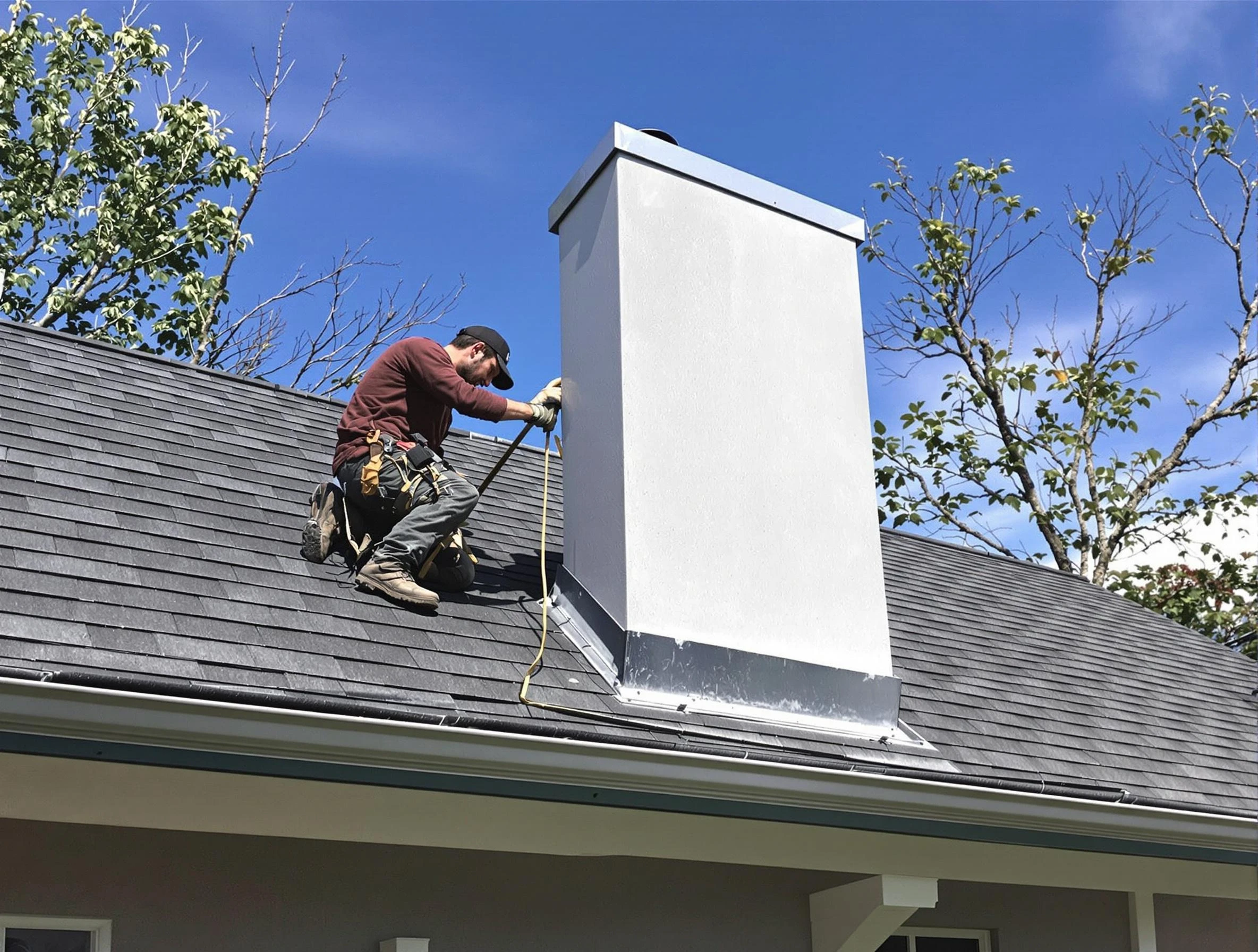 Trussville Chimney Sweep team member finishing chimney construction in Trussville, AL