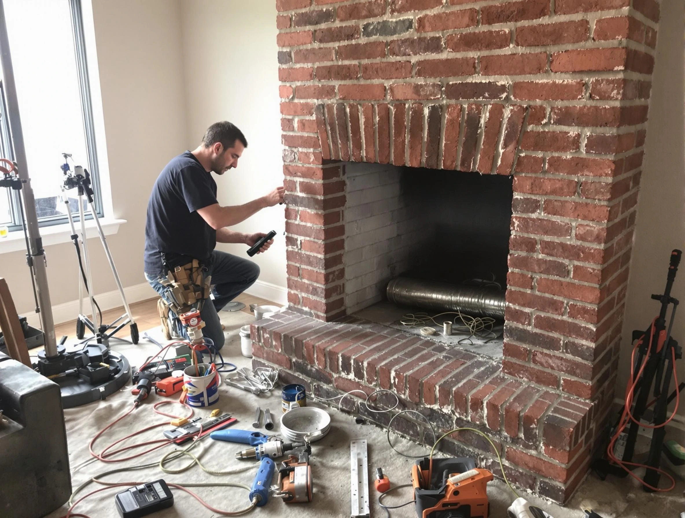 Trussville Chimney Sweep specialist finalizing chimney liner service in Trussville, AL